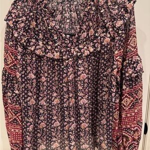 Ulla Johnson Black and Red Ruffled Long Sleeve Blouse sz US 6